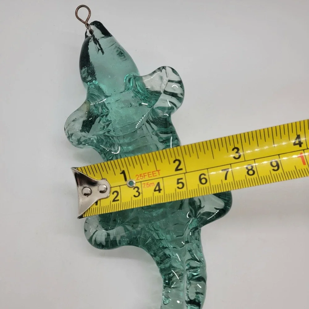 Vintage Art Glass Alligator Figurine Teal Green Textured Crocodile Ornament 6.5